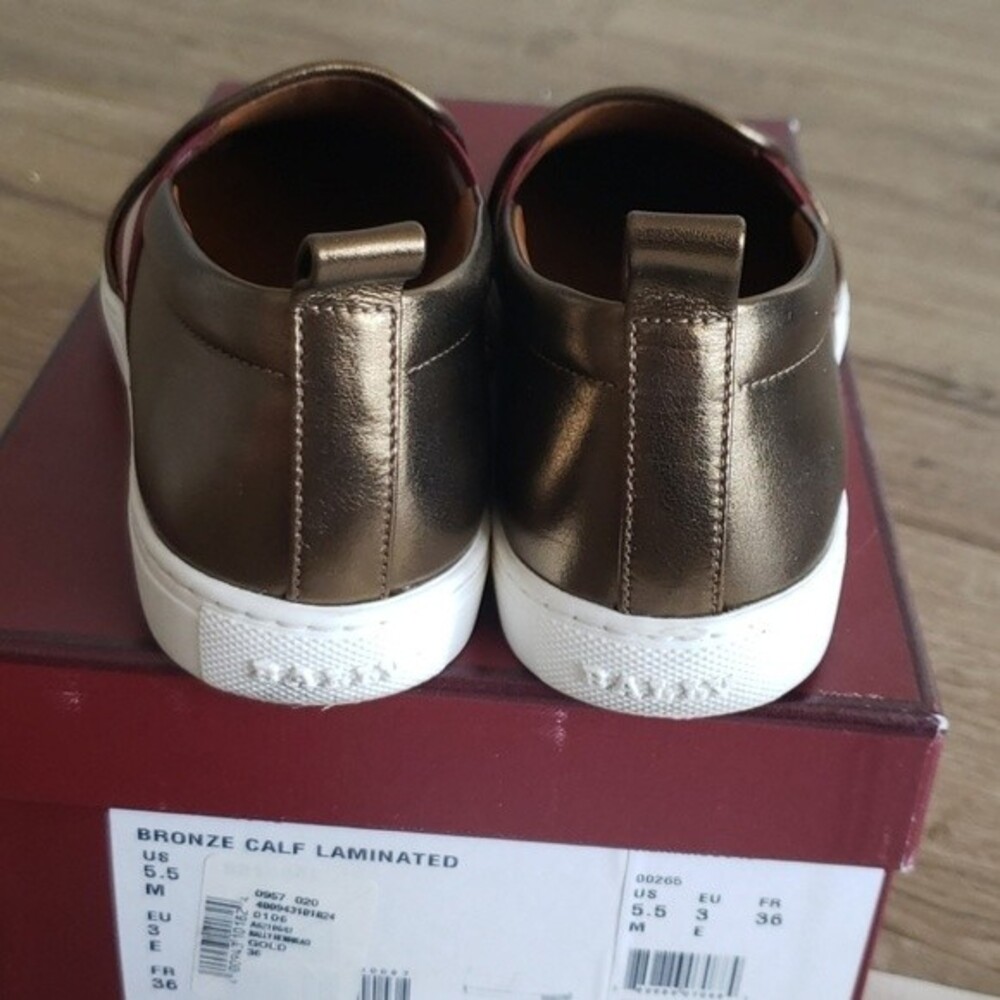 Bally Bronze Slip On Sneaker Size 36 Chic Feminine Lux Red White Striped - Picture 3 of 5